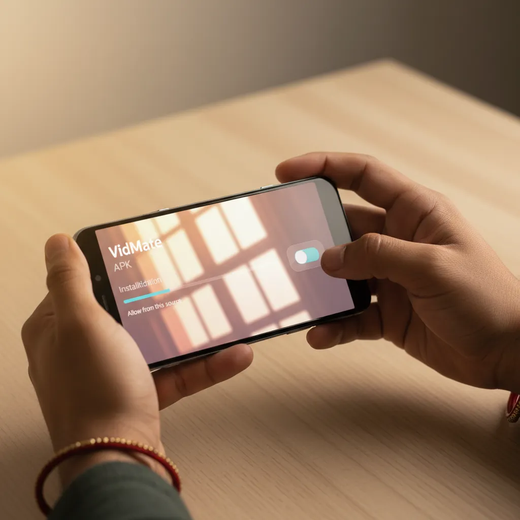 Visual langkah demi langkah pemasangan APK VidMate terkini pada Android
